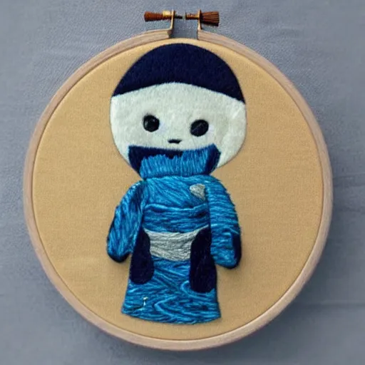 Prompt: “a baby harp seal dressed as a ninja, embroidery”