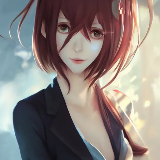 Image similar to kurisu makise, concept art, elegant, ultra highly detailed, digital painting, smooth, sharp focus, artstation, pixiv, art by sakimichan, Bo Chen, rossdraws, Ina Wong