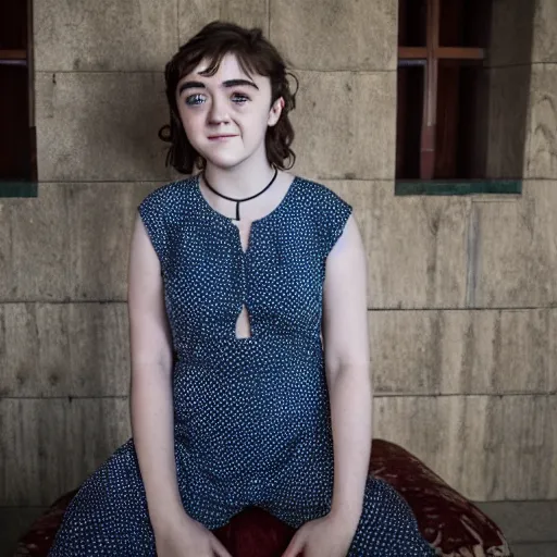 Prompt: portrait of young maisie williams in surabaya today, f/3.5, ISO 100