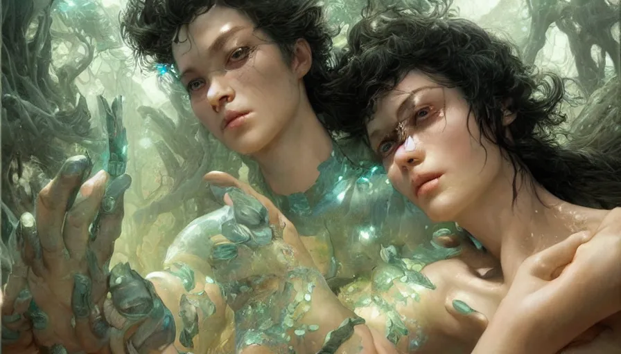 Prompt: epic masterpiece ignorance, drama, sweaty skin, hyperrealistic, octane render, cinematic, beautiful face and flawless skin, perfect hands, 5 fingers, emerald by Edgar Maxence and Ross Tran and Michael Whelan, Legends of Runeterra