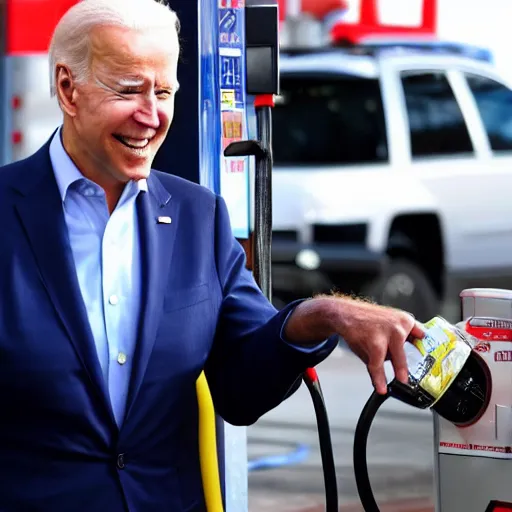 Image similar to Joe Biden drinking gasoline from the gas station pump