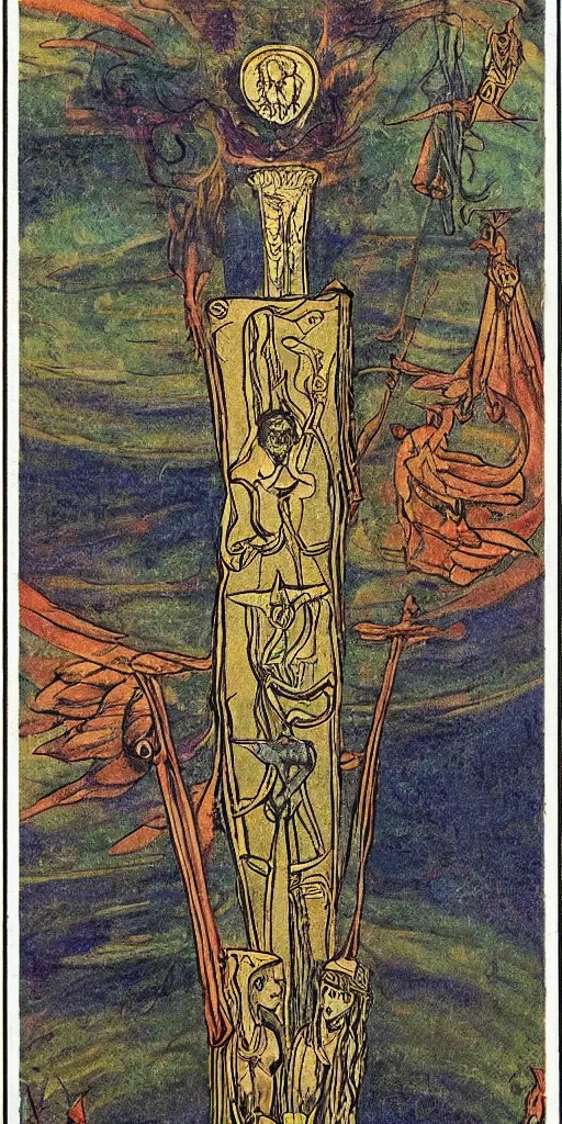 Prompt: the tower tarot card by austin osman spare