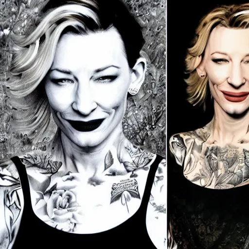 Image similar to full body tattooed cate blanchett, nose ring, 4k