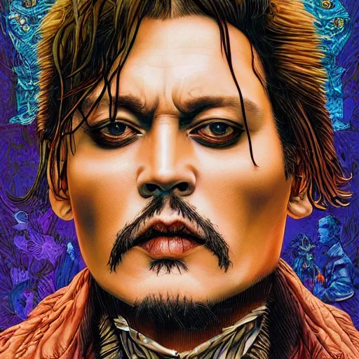 Prompt: portrait of crazyjohnny depp, symmetrical, by yoichi hatakenaka, masamune shirow, josan gonzales and dan mumford, ayami kojima, takato yamamoto, barclay shaw, karol bak, yukito kishiro