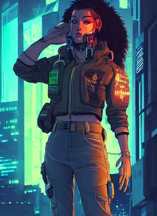 Prompt: beautiful portrait commission of a female furry anthro spotted cougar wearing a bullet proof vest and cargo pants. Cyberpunk city at night in the rain. Neon light. Atmospheric. Character design by charlie bowater, ross tran, artgerm, and makoto shinkai, detailed, inked, western comic book art