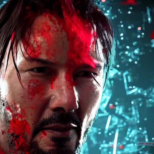 Prompt: keanu reeves in blood space, full hd, octane render, unreal engine 5