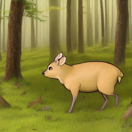 Prompt: concept art painting of an anthropomorphic elderly chubby doe wearing yellow dress, in the deep forest, realistic, detailed, cel shaded, in the style of makoto shinkai and greg rutkowski and james gurney