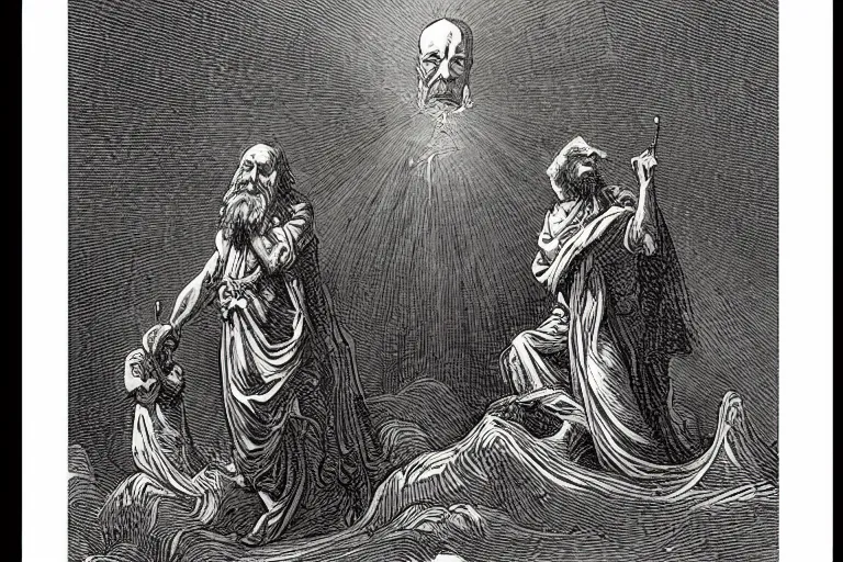 Prompt: father of time by gustave dore by mike mignola