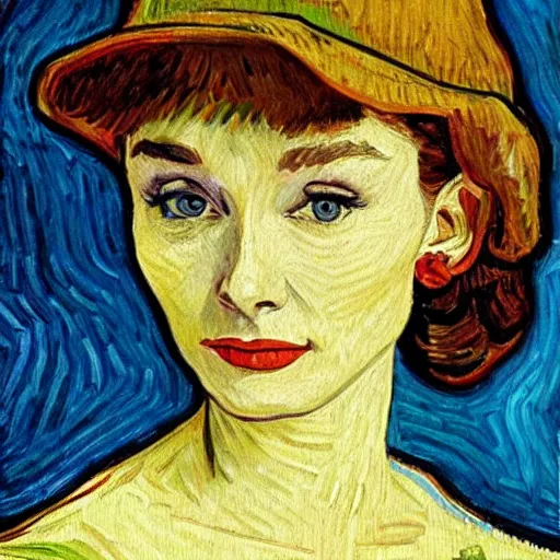 Image similar to a painting of audrey hepburn by vincent van gogh