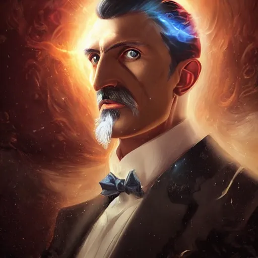 Prompt: portrait of nikola tesla as zeus, league of legends amazing splashscreen artwork, fantasy, splash art, natural light, elegant, photorealistic facial features, intricate, fantasy, detailed face, atmospheric lighting, anamorphic lens flare, cinematic lighting, league of legends splash art, hd wallpaper, ultra high details by greg rutkowski