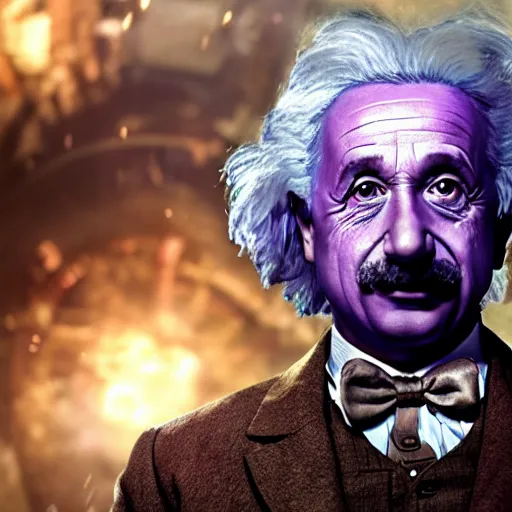 Image similar to albert einstein as willy wonka in gears of war, splash art, movie still, detailed face, photorealistic facial features, cinematic lighting, dramatic, octane render, long lens, shallow depth of field, bokeh, anamorphic lens flare, 8 k, hyper detailed, 3 5 mm film grain