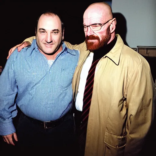 Image similar to james Gandolfini and Walter white being friends