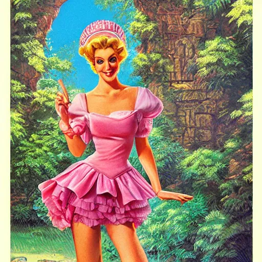 Image similar to Princess Peach, artwork by Earl Norem,