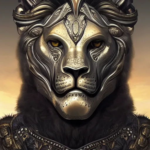 Image similar to Very very very very highly detailed epic photo of face with lion venetian mask, intricate, dystopian, sci-fi, extremely detailed, digital painting, artstation, concept art, smooth, sharp focus, illustration, intimidating lighting, incredible art by Artgerm and Brom and Vincent di Fate