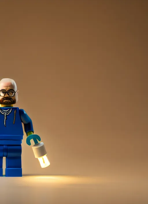 Prompt: macro photo still of lego walter white, 8 k, studio lighting, left side key light, product shot