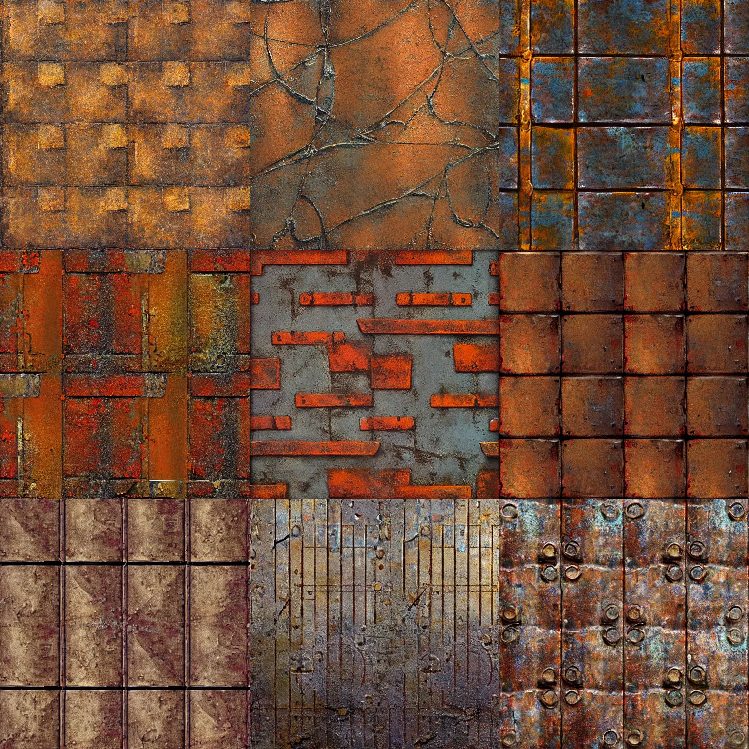 Prompt: rusty metal wall seamless game texture, by dean cornwell, nc wyeth