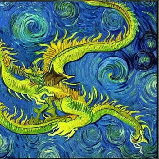 Prompt: dragon oil painting by Van Gogh