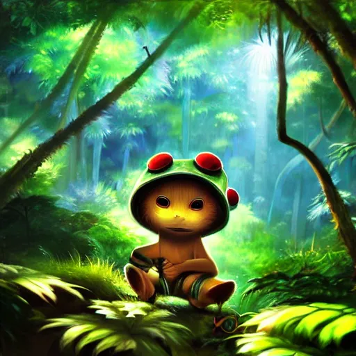 Image similar to disco diffusion painting of teemo in the jungle by makoto shinkai, masterpiece, contest award winner