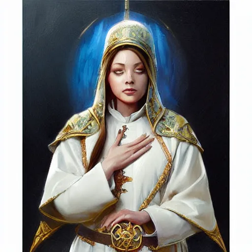 Image similar to female pope, an oil painting by ross tran and thomas kincade