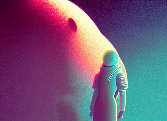 Image similar to ( ( dithered ) ), portrait of a young astronaut girl, colorful, modern art deco, mads berg, karolis strautniekas, christopher balaskas, stippled light, fog, moody, fine texture, editorial illustration, dramatic lighting, dynamic composition, detailed, matte print, dynamic perspective, muted color