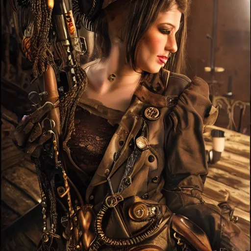 Image similar to beatiful female steampunk cowboy, hellscape, cinematic, insanely detailed and intricate, hyper - realistic 8 k