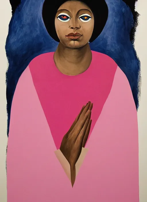 Image similar to a painting of a person with a pink background, a minimalist painting by Francesco Clemente, behance, suprematism, poster art, concert poster, movie poster