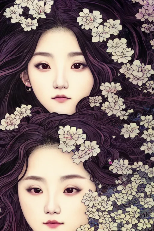 Prompt: beautiful young heroine portrait like twice tzuyu+happy+smoky eyes+front face with light flowing hair smiling, ultradetail face by tian zi and WLOP and alphonse mucha, great wave of hokusai, illustration, fantasy, acryllic spill, intricate complexity, chinese, goddess, holy, divine, rule of thirds, fantasy character concept, watermark, blurry, 8k