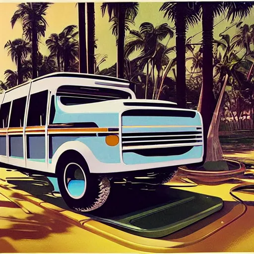 Image similar to retro futuristic jeepney by syd mead