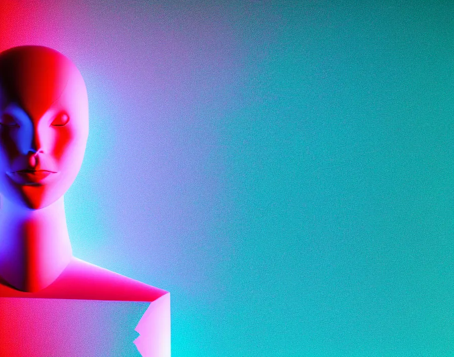 Prompt: humanity in the form of a alive complex structure, a mannequin head, white color minimal theatrical decoration. octane rendering, cinematic, octane rendering, 8k, depth of field, bokeh. iridescent accents. vibrant. teal white and red color scheme