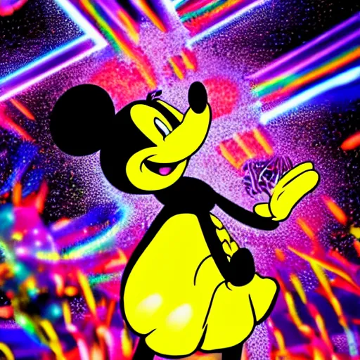 Image similar to ! dream minnie and mickey mouse doing lsd at a rave highly detailed digital photograph cinematic lighting