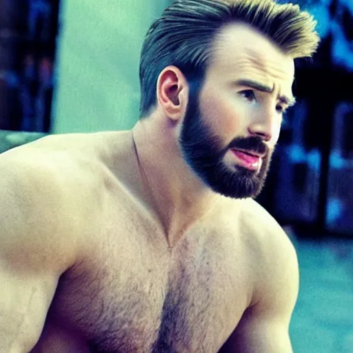 Prompt: chris evans with a mullet, photograph