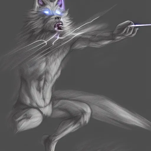 Prompt: wizard is casting magic spells as a wolf, dynamic pose, chromatic aberration, medium level shot, fantasy, illustration, concept art,