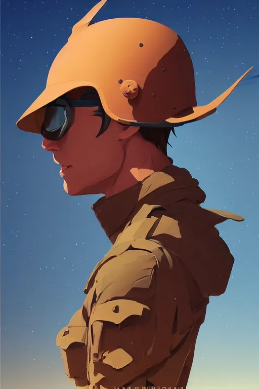 Image similar to desert soldier, smooth face, centered, solid bacgkround, median photoshop filter cutout vector behance, hd by artgerm, jesper ejsing, by rhads, makoto shinkai and lois van baarle, ilya kuvshinov, rossdraws, illustration, art by ilya kuvshinov and gustav klimt