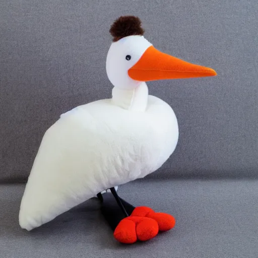 Image similar to round plush of a stork wearing a suit