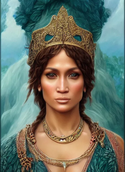 Prompt: J-Lo as nobility, beautiful detailed eyes, cute, fantasy, intricate, elegant, highly detailed, digital painting, 4k, HDR, concept art, detailed jewelry, smooth, sharp focus, illustration, art by John William Godward