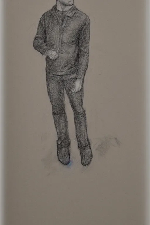 Prompt: notebook full body pencil drawing of a clothed man, full body