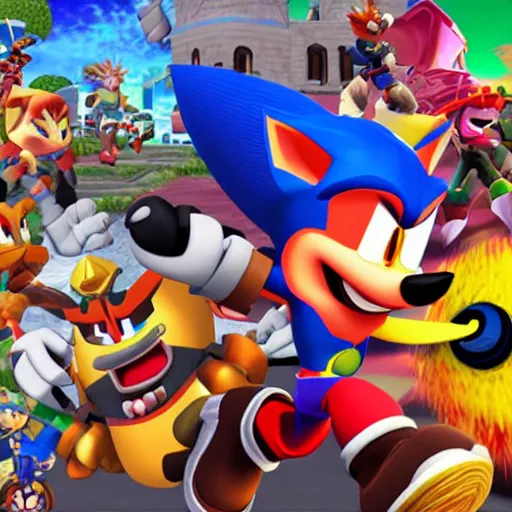 Image similar to crash bandicoot bros kirby super star ultra sonic the hedgehog gta style ratchet and clank