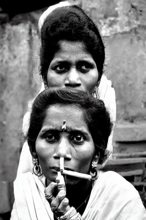 Prompt: portrait of a sri lankan woman smoking cigarette, 8 0's style, high - fidelity