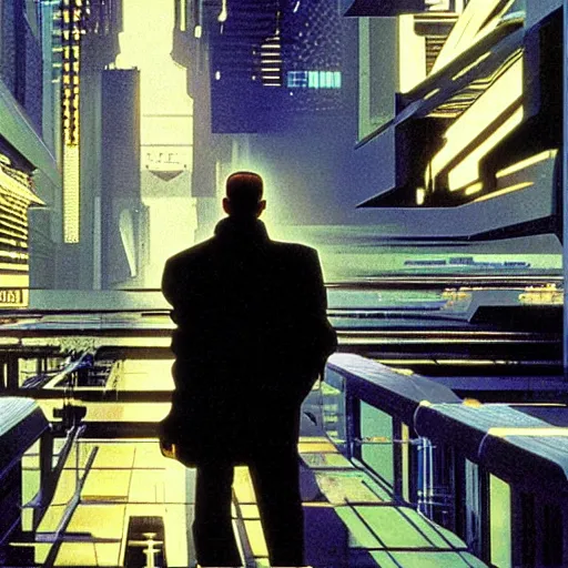 Image similar to neuromancer, painted by syd mead