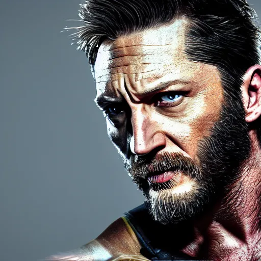 Image similar to Tom Hardy as wolverine 4K quality Photorealism