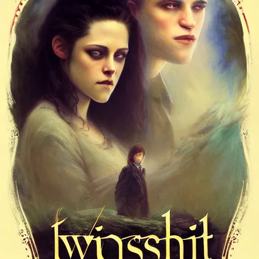 Image similar to detailed poster for twilight the movie with kristen stewart and robert pattinson, highly detailed painting by gaston bussiere, craig mullins, j. c. leyendecker 8 k, cold temperature, movie poster