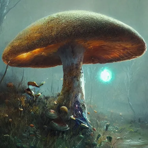 Image similar to mushrooms psychedelic psilocybin geog darrow greg rutkowski