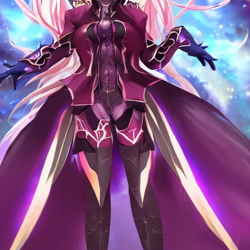 Image similar to beautiful full body image of a zerg overlord merged together with archer tohsaka illya chloe caster into one eternal being defining the universe, high details, high resolution