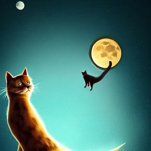 Prompt: cat chasing the moon, artistic, artstation.