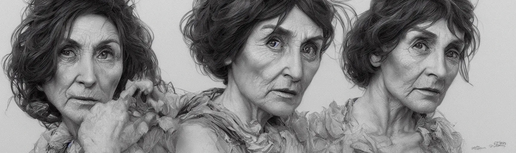 Prompt: amazing lifelike award winning pencil illustration of dot cotton June brown trending on art station artgerm Greg rutkowski alphonse mucha cinematic