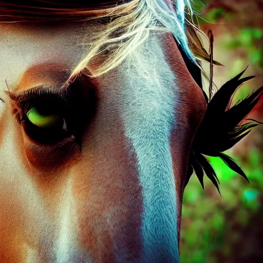 Image similar to close up photograph of very high on weed humanoid horse, stoner eyes, the humanoid horse smoked weed, weed background, smoking a blunt, 8 k resolution