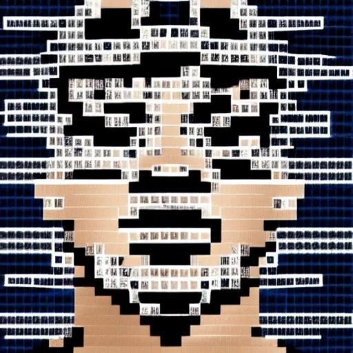 Prompt: a man's face made of pixel blocks blown into the wind