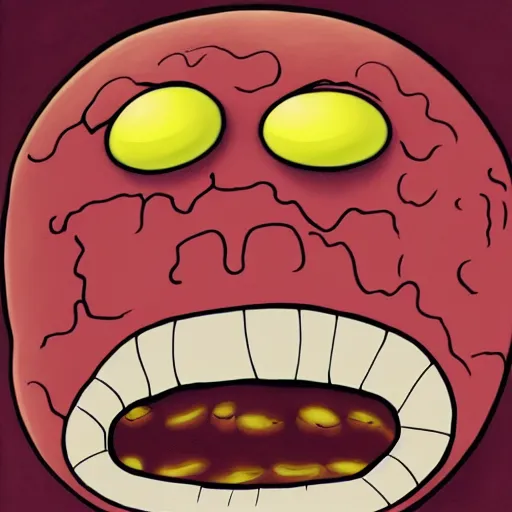 Prompt: a hd surrealism painting of meatwad from aqua teen hunger force.