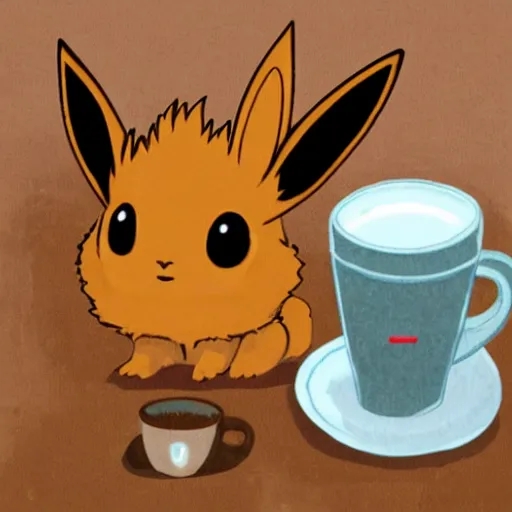 Image similar to eevee drinking coffee