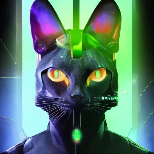 Image similar to portrait, headshot, digital painting, matrix, cyborg cat with plasmogun, synthwave, realistic, hyperdetailed, concept art